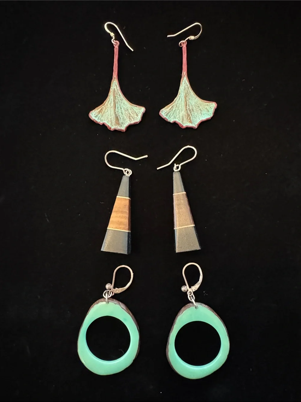 Bundle of 3 Artisan Dangle Earrings in Organic Shapes